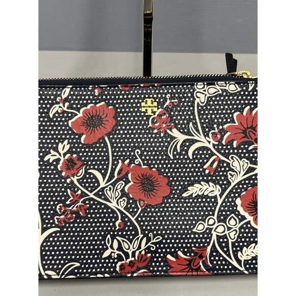 Tory Burch Blake Printed Crossbody Black and Red Floral Purse Pebbled Leather - Picture 2 of 7
